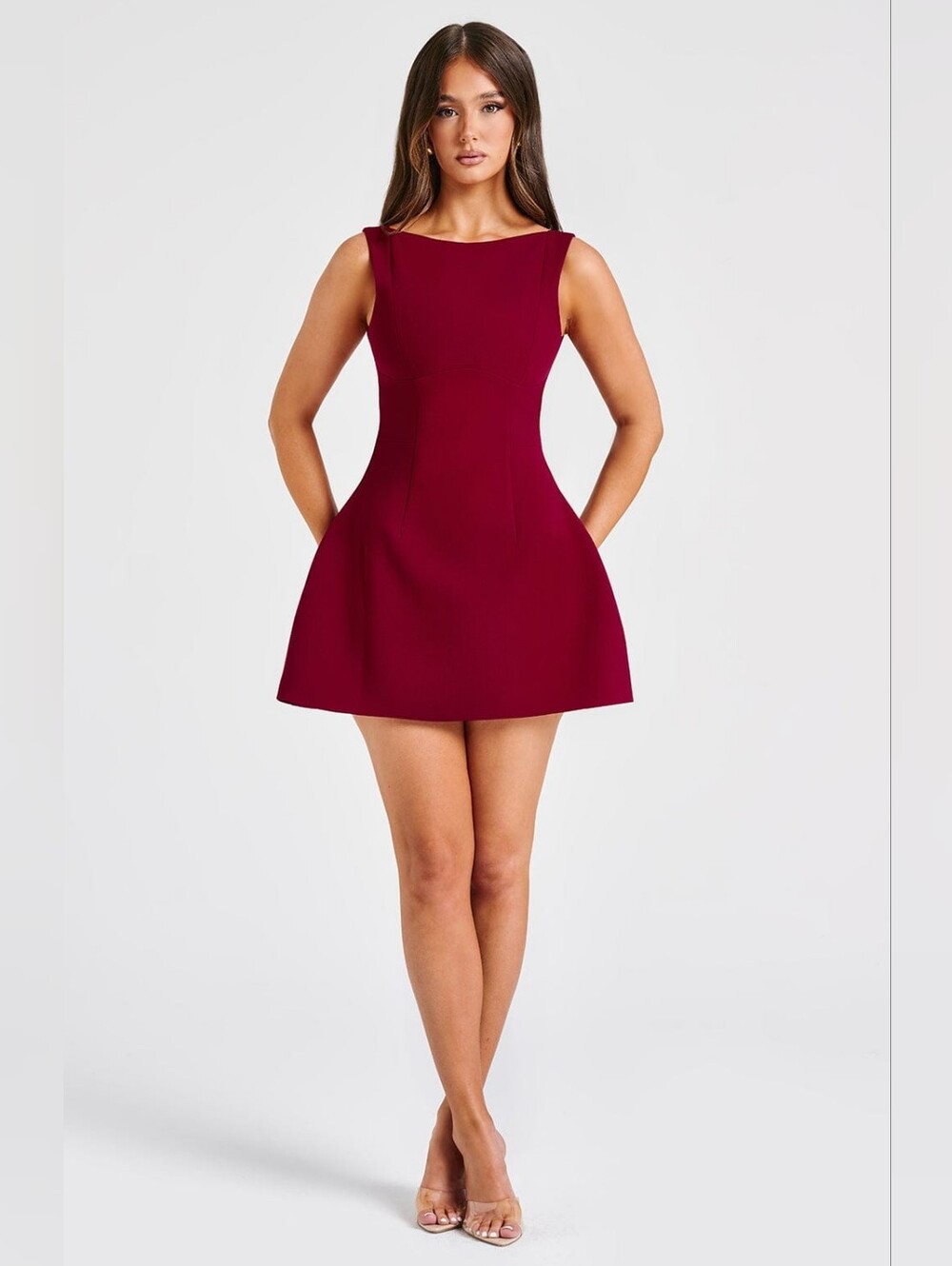 Alana Mini Dress Wine Sleeveless Fit & Flare Dress in Burgundy